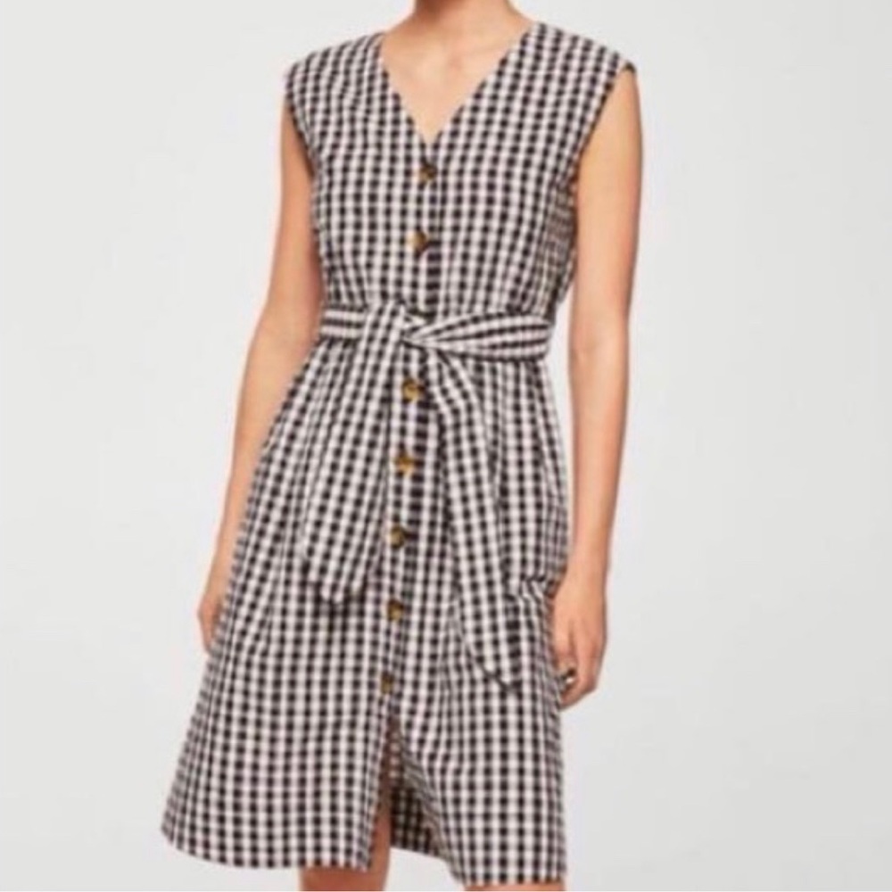 Mango Casual Button Up Gingham Dress Black and White Size M